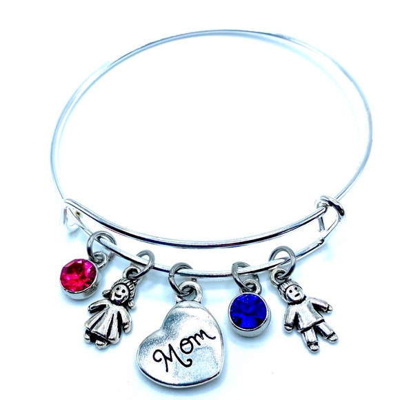Personalized Mother Charm Bracelet Birthstones - Picture 1 of 5